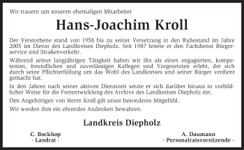 Todesanzeige von Hans-Joachim Kroll von KRZ