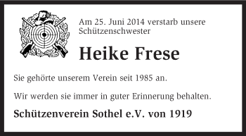 Todesanzeige von Heike Frese von KRZ