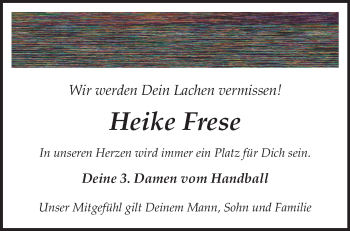 Todesanzeige von Heike Frese von KRZ