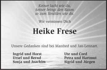 Todesanzeige von Heike Frese von KRZ