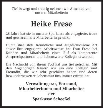 Todesanzeige von Heike Frese von KRZ