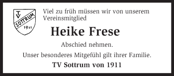 Todesanzeige von Heike Frese von KRZ