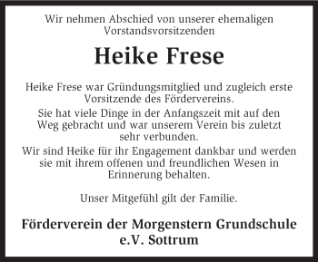 Todesanzeige von Heike Frese von KRZ