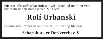 Todesanzeige von Rolf Urbanski von KRZ