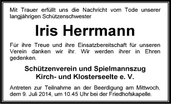 Todesanzeige von Iris Herrmann von KRZ