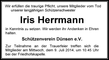 Todesanzeige von Iris Herrmann von KRZ
