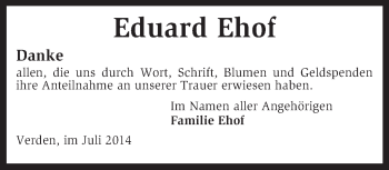 Todesanzeige von Eduard Ehof von KRZ