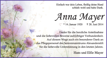 Todesanzeige von Anna Wlayer von KRZ