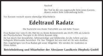 Todesanzeige von Edeltraud Radatz von KRZ