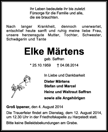 Todesanzeige von Elke Märtens von KRZ