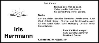Todesanzeige von Iris Herrmann von KRZ