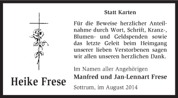Todesanzeige von Heike Frese von KRZ