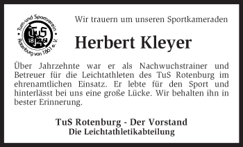 Todesanzeige von Herbert Kleyer von KRZ