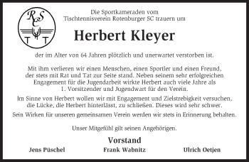 Todesanzeige von Herbert Kleyer von KRZ