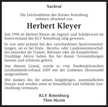 Todesanzeige von Herbert Kleyer von KRZ
