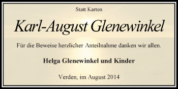 Todesanzeige von Karl-August Glenewinkel von KRZ
