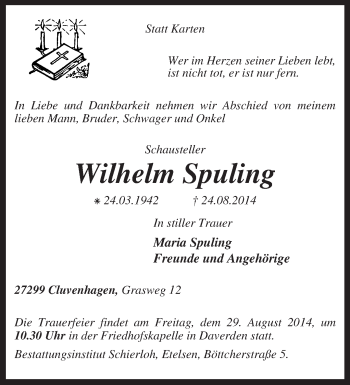 Todesanzeige von Wilhelm Spuling von KRZ