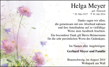 Todesanzeige von Helga Meyer von KRZ