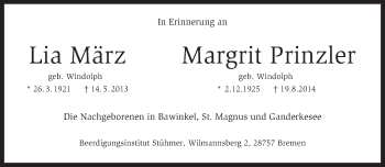 Todesanzeige von Margrit Prinzler von KRZ