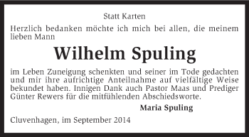 Todesanzeige von Wilhelm Spuling von KRZ