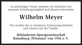 Todesanzeige von Wilhelm Meyer von KRZ