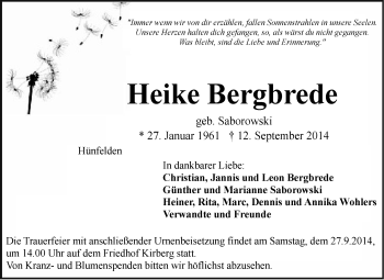Todesanzeige von Heike Bergbrede von KRZ