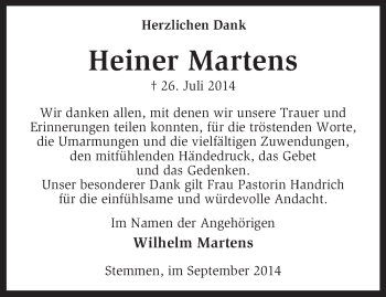 Todesanzeige von Heiner Martens von KRZ