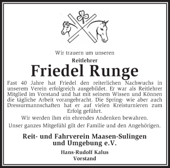 Todesanzeige von Friedel Runge von KRZ