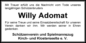 Todesanzeige von Willy Adomat von KRZ