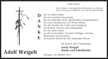 Todesanzeige von Adolf Weigelt von KRZ