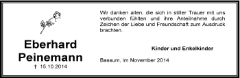 Todesanzeige von Eberhard Peinemann von KRZ