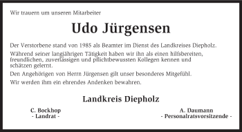 Todesanzeige von Udo Jürgensen von KRZ