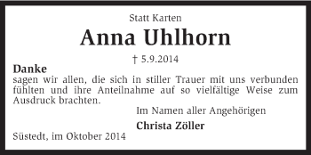 Todesanzeige von Anna Uhlhorn von KRZ
