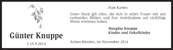 Todesanzeige von Günter Knuppe von KRZ