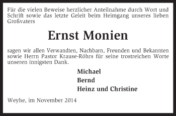 Todesanzeige von Ernst Monien von KRZ