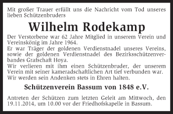 Todesanzeige von Wilhelm Rodekamp von KRZ