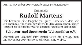 Todesanzeige von Rudolf Martens von KRZ