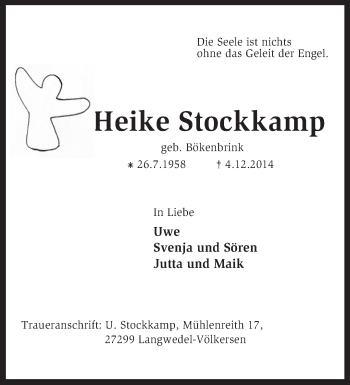 Todesanzeige von Heike Stockkamp von KRZ
