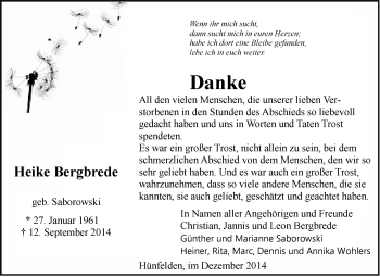 Todesanzeige von Heike Bergbrede von KRZ