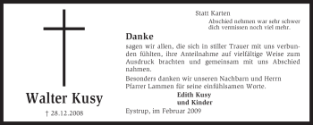 Todesanzeige von Walter Kusy von KREISZEITUNG SYKE