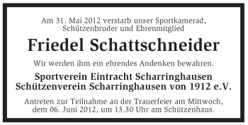 Todesanzeige von Friedel Schattschneider von KREISZEITUNG SYKE