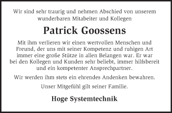 Todesanzeige von Patrick Goossens von KRZ
