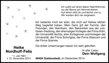 Todesanzeige von Heike Nordhoff-Felis von KRZ