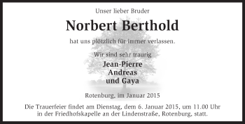 Todesanzeige von Norbert Berthold von KRZ