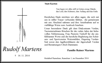 Todesanzeige von Rudolf Martens von KRZ
