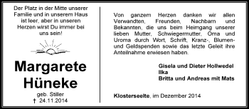 Todesanzeige von Margarete Hüneke von KRZ