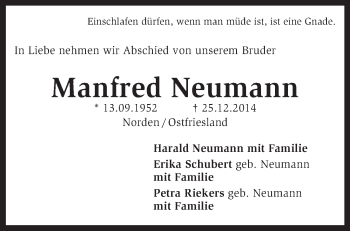 Todesanzeige von Manfred Neumann von KRZ
