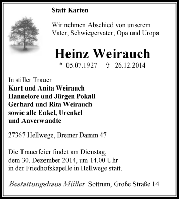 Todesanzeige von Heinz Weirauch von KRZ