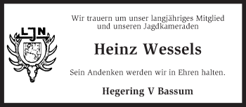 Todesanzeige von Heinz Wessels von KRZ