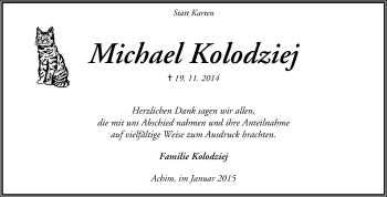 Todesanzeige von Michael Kolodziej von KRZ
